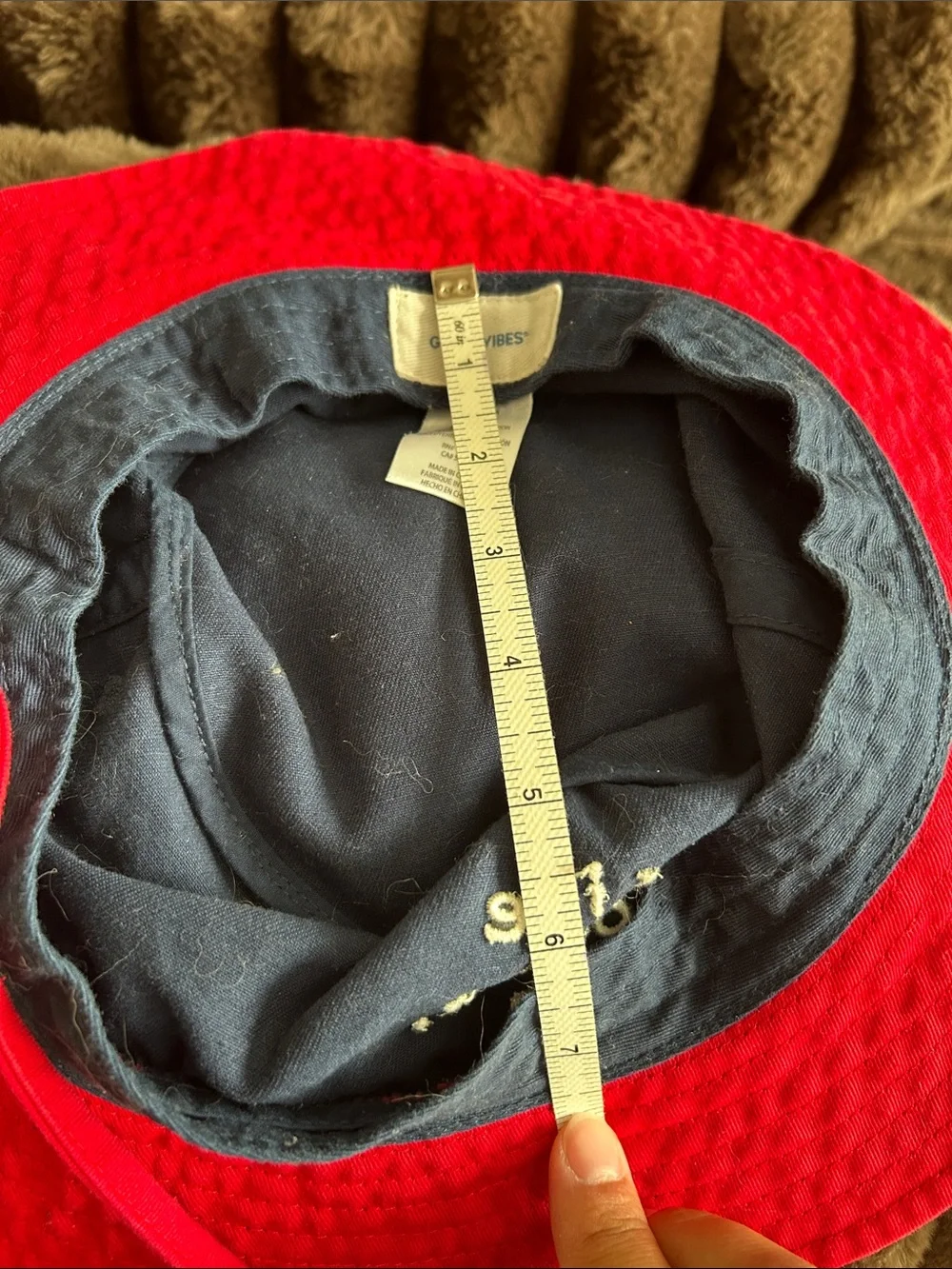 Life is Good Navy Bucket Hat with Red Chin Strap